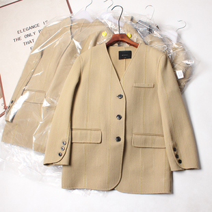 女松弛老钱风外套26春新款 J简V领精纺羊毛西装 手工缝线 高定立裁