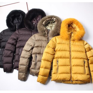 意大利轻奢MS~真狐狸毛领短款羽绒服女 冬休闲白鸭绒连帽加厚外套