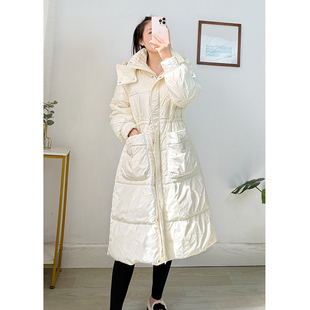零压感!90白鸭绒羽绒服女2025冬季新款中长款可拆卸帽子加厚外套