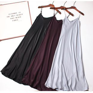 斜裁手工扣28姆米重磅砂洗真丝吊带连衣裙女夏季内搭桑蚕丝长裙子