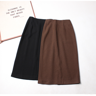 狠显瘦~极简风黑色羊毛半身裙女 秋冬加厚高腰后开叉直筒裙包臀裙