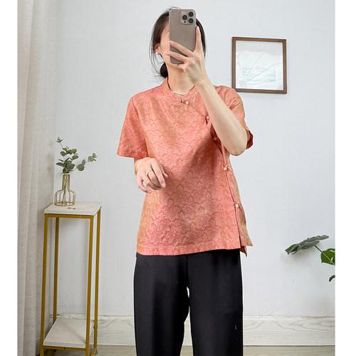 唐代蜀锦100桑蚕丝真丝上衣女