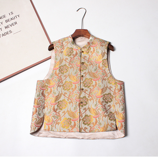 双面可穿 真丝宋锦新中式马甲女桑蚕丝国风宽松圆领上衣外套