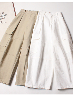 真正的舒柔面料白色香蕉裤阔腿裤女25秋季新款松紧高腰工装弯刀裤