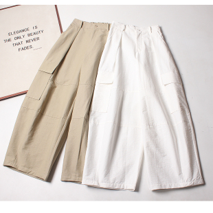 女25秋季 阔腿裤 新款 松紧高腰工装 真正 弯刀裤 舒柔面料白色香蕉裤