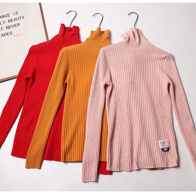 软糯~加厚100%全羊毛坑条高领羊毛衫女 秋冬加厚修身显瘦打底毛衣