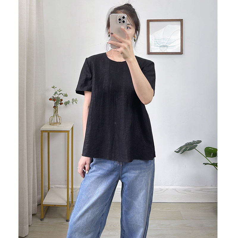 老钱风！非遗香云纱龟裂纹真丝短袖上衣女夏100桑蚕丝宽松圆领T恤