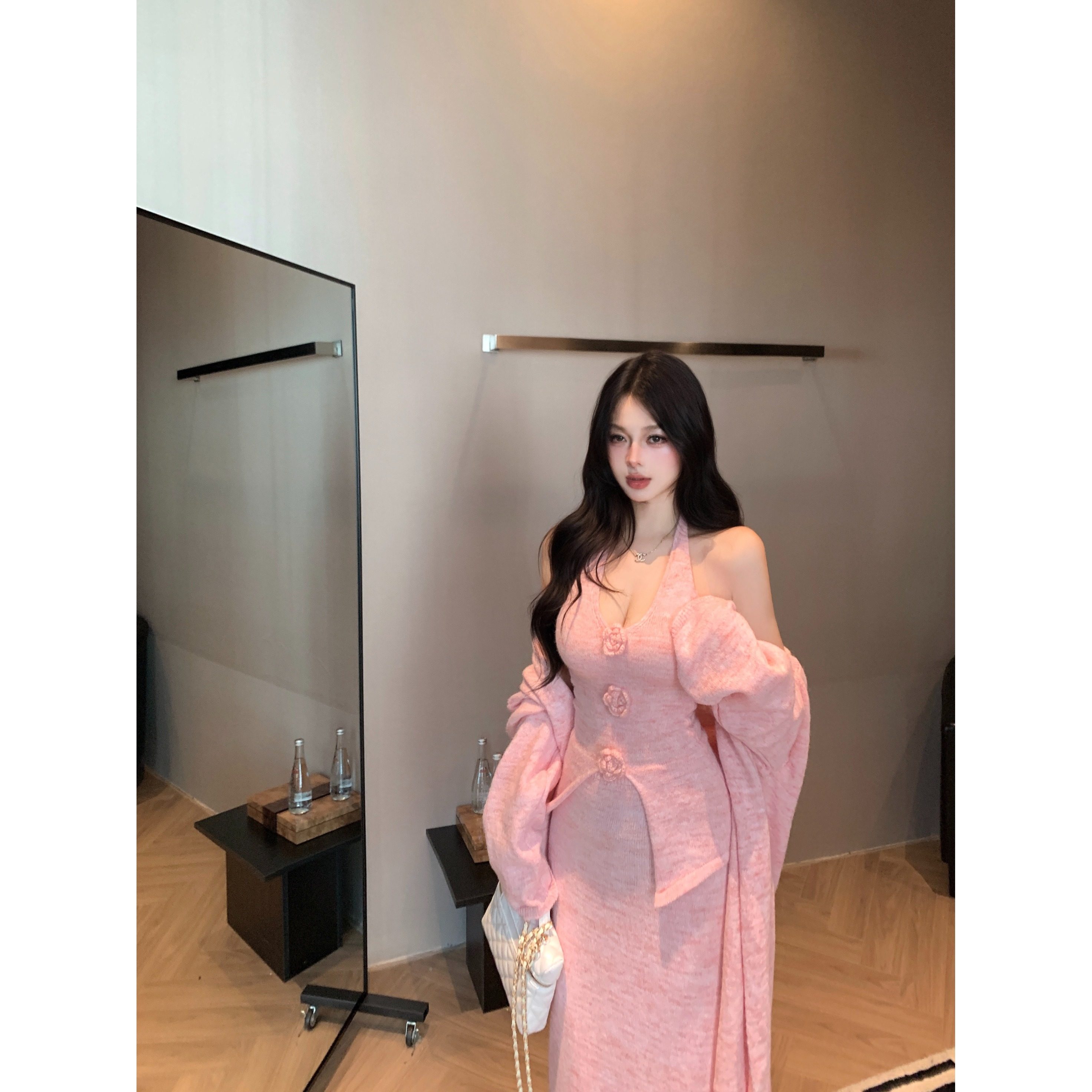 氛围感秋冬季套装女轻熟风御姐穿搭针织毛衣外套背心半身裙三件套