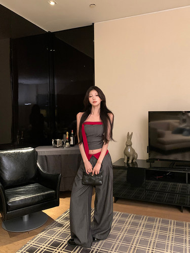 抹胸撞色短款上衣时尚洋气套装