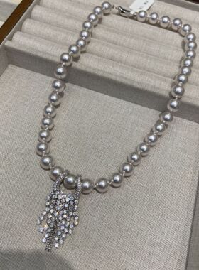 2025新款银灰色施家珍珠锆石流苏项链毛衣链服饰配件轻奢直播饰品