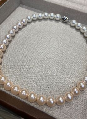 10MM施家珍珠澳白渐变色混色无瑕串珠项链精工高级感元宝扣锁骨链