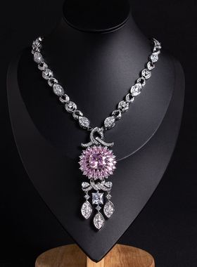 欧美奢华满钻镶嵌烟花切锆石项链大克拉高级感珠宝首饰女宴会配饰