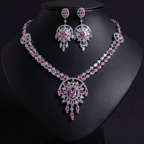 法式轻奢新款水滴流苏彩宝项链耳环珠宝饰品长款宴会礼服珠宝配饰