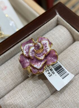 复古紫色花朵新中式法式中古风春夏百搭滴油珐琅戒指开口戒