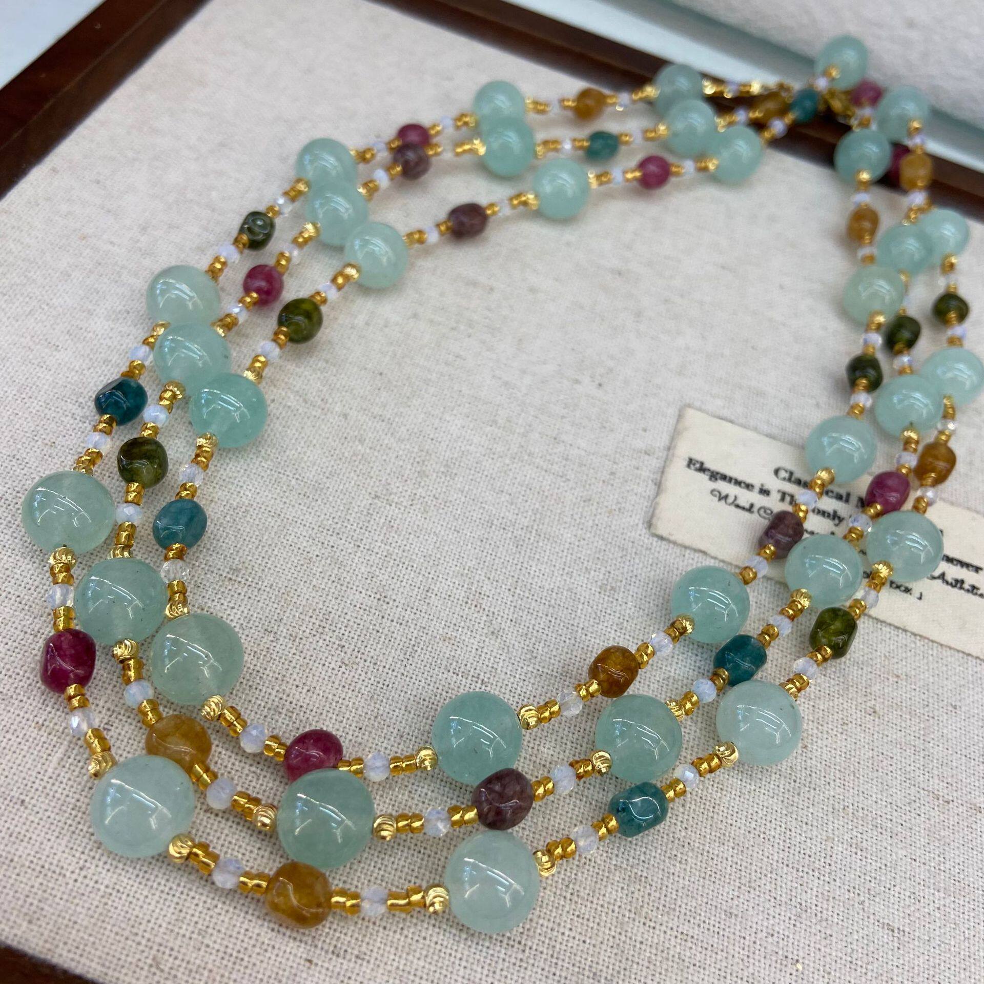 绿色天合石碧玺色项链复古串珠锁骨链多宝颈链民族风配饰