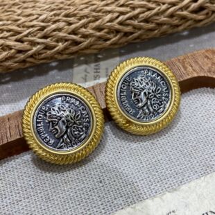 中古人头像耳钉S925银针铜镀真金轻奢复古vvintage古罗马钱币耳环