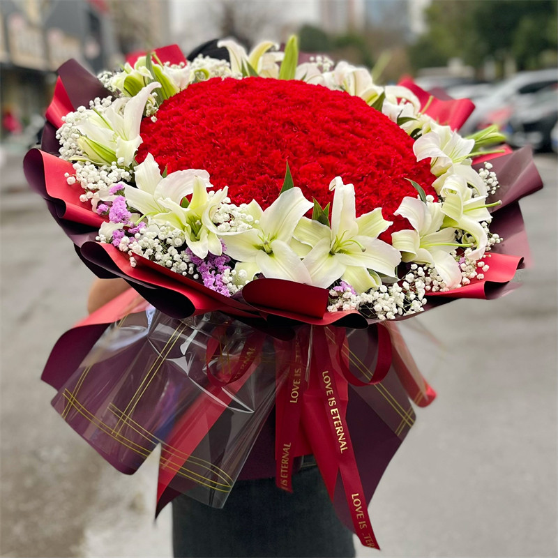 西安鲜花花店同城速递百合康乃馨超大花束长辈生日探望病人送花