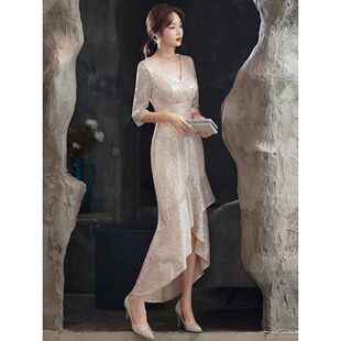 亮片晚礼服女高级感轻奢小众高端年会主持人鱼尾裙轻礼服日常可穿