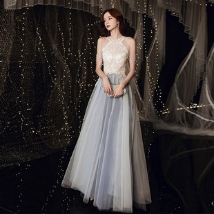 挂脖晚礼服裙女宴会气质年会轻奢小众高端艺考高级感肩流苏主持人