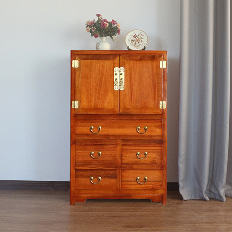 实木五斗两门柜中式古典收纳柜客厅储物多功能柜香樟木五斗橱