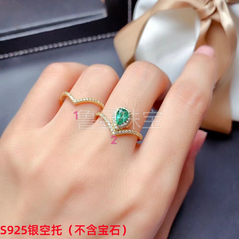 s925银饰戒指空托两用女水滴形