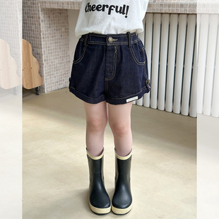 贴标卷边中裤 儿童牛仔短裤 休闲百搭时髦三分热裤 韩版 潮 男女童夏季
