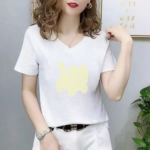 内搭打底修身 v领正肩纯色短袖 新款 t恤女夏季 显瘦百搭简约上衣 时尚