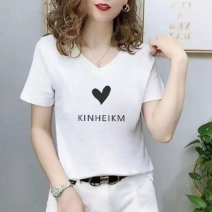 内搭打底修身 v领正肩纯色短袖 新款 t恤女夏季 显瘦百搭简约上衣 时尚