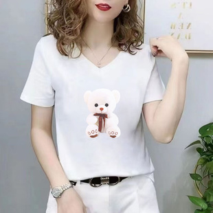 内搭打底修身 v领正肩纯色短袖 新款 t恤女夏季 显瘦百搭简约上衣 时尚