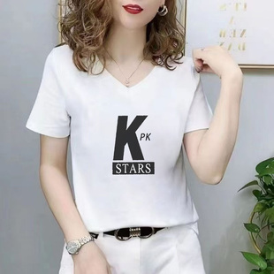 内搭打底修身 v领正肩纯色短袖 新款 t恤女夏季 显瘦百搭简约上衣 时尚