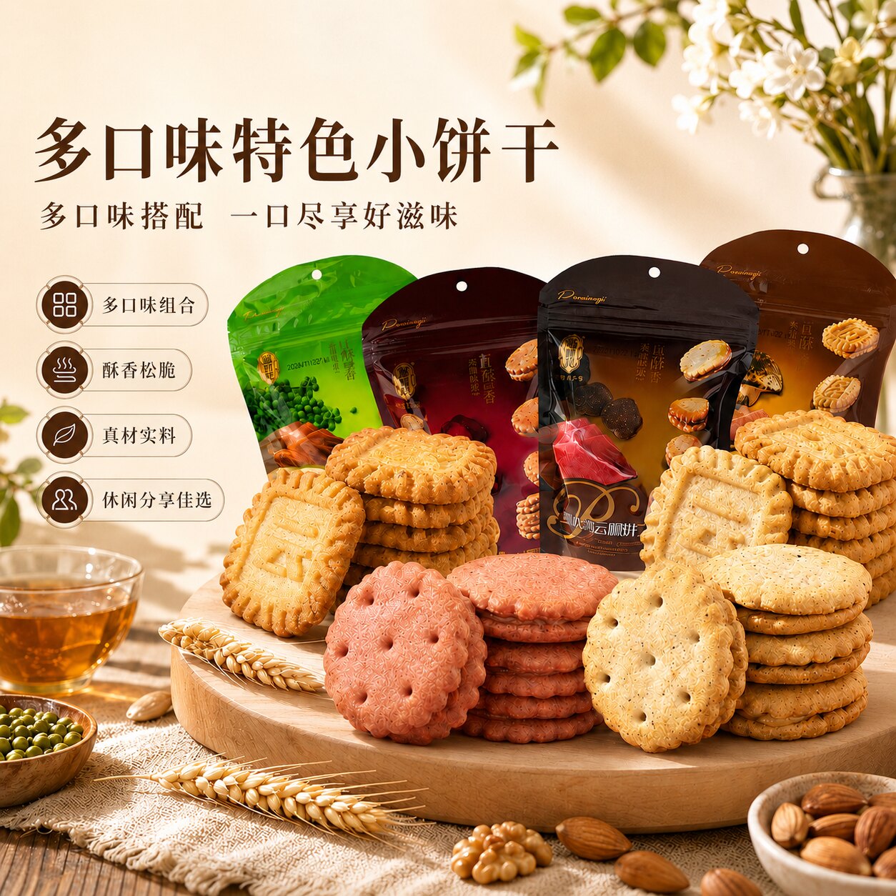 潘祥记黑松露火腿苏打饼干休闲茶点玫瑰松茸藤椒云腿酥脆饼干零食