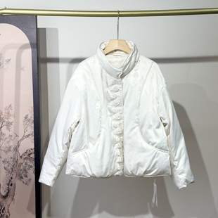 一手货源25冬季新品深圳原创设计师女装立体玫瑰花90白鹅绒羽绒服
