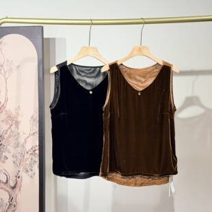 真丝丝绒拼接背心吊带女2025秋季新款洋气时尚内搭外穿桑蚕丝上衣