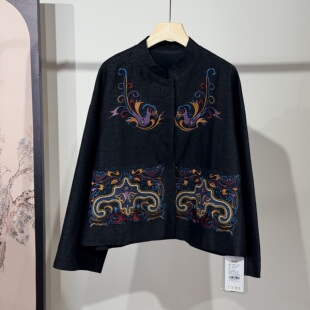 品牌香云纱外套短款百分百桑蚕丝真丝上衣夹克春秋妈妈年轻款大码