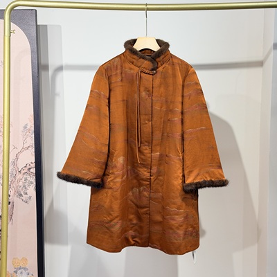 轻奢真丝香云纱新中式中国风鹅绒羽绒服女中长款90白鹅绒高端外套