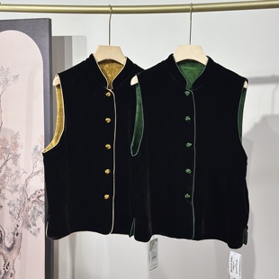 国风醋酸提花两面穿 真丝丝绒马甲背心 深圳南油2025秋 新款