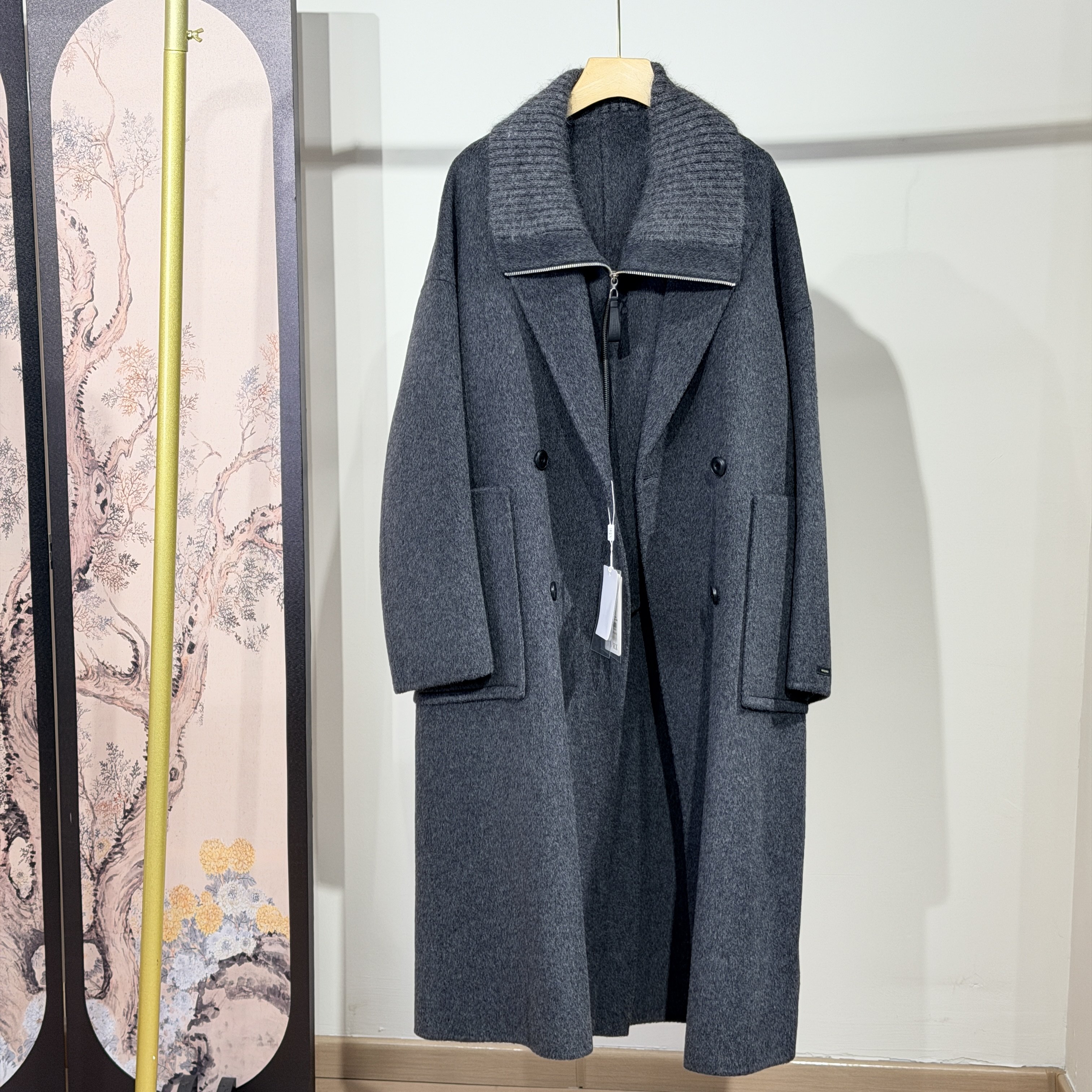 2025秋冬高级深灰色双面羊毛呢大衣两件套时尚套装女马甲外套通勤