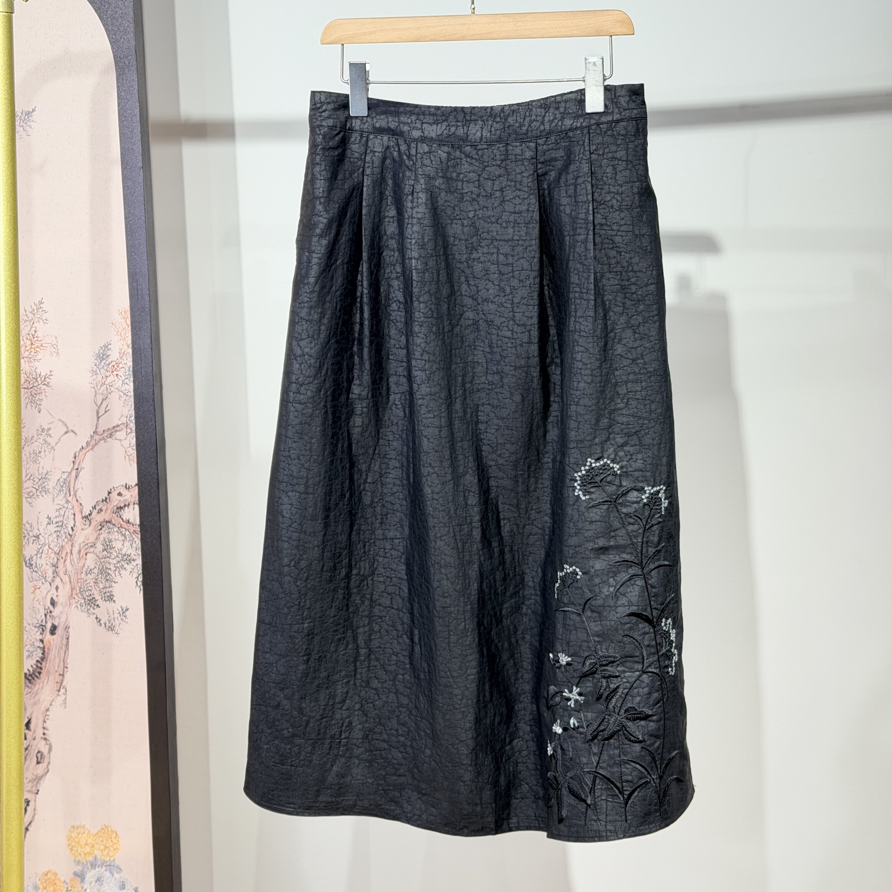 玫瑰高端龟裂纹香云纱桑蚕丝半身裙2026高腰新中式A字裙百搭