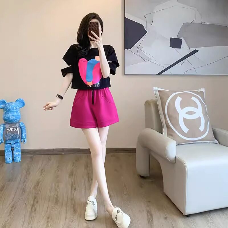 큰 사이즈 지방 MM 패션 캐주얼 정장 여성 여름 2024 신상 정리 특별 가격 반팔 짧은 투피스 양복 서양식