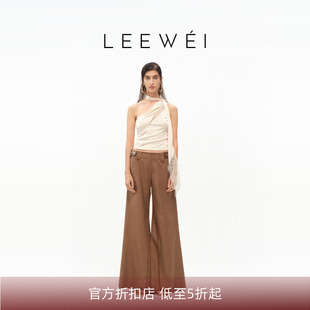 CNLEEWEI新款 气质上衣女蕾丝飘带不规则背心醋酸针织吊带 法式