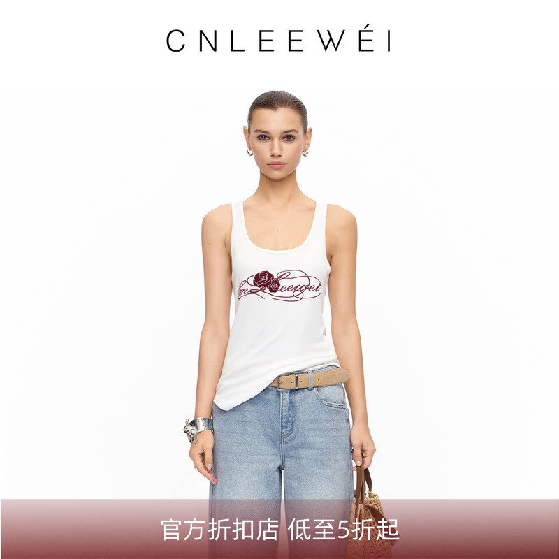 CNLEEWEI 2025秋季新款设计师品牌logo字母宽松弧形下摆绣花背心