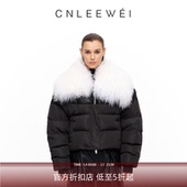 新款 CNLEEWEI 2025秋季 可拆羊毛领羽绒短外套