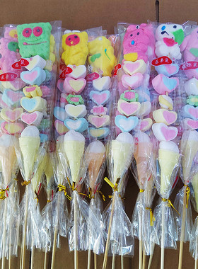 卡通棉花糖串串冰糖葫芦软糖棒棒糖动物造型混装超市批发地摊夜市