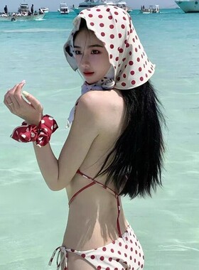 特价新款性感纯欲撞色红色波点泳池拍照温泉泳衣女分体比基尼辣妹
