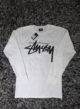 现货STUSSY  A retro crackle Logo 裂纹做旧Logo长袖T恤