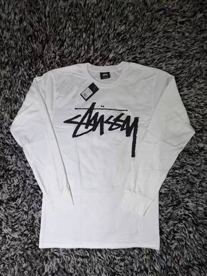 现货STUSSY  A retro crackle Logo 裂纹做旧Logo长袖T恤
