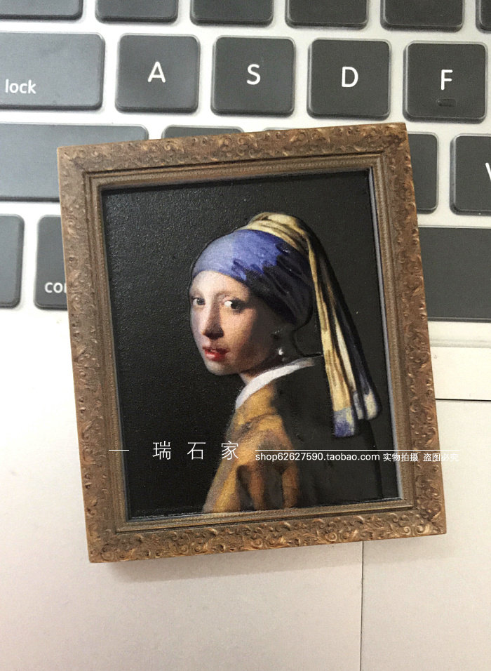 满39包邮戴珍珠耳环的少女树脂冰箱贴名画系列创意礼品新年装饰