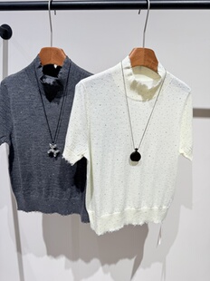 褶皱短袖 针织衫 上衣 百搭基础款 深圳2025秋温柔气质减龄半高领修身