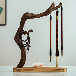 根雕毛笔挂式根艺笔架原木天然文化用品书桌收纳笔挂书房书房摆件