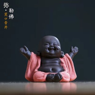 可爱紫砂大肚弥勒佛茶宠禅意陶瓷小和尚鱼缸配景盆景家居中式摆件
